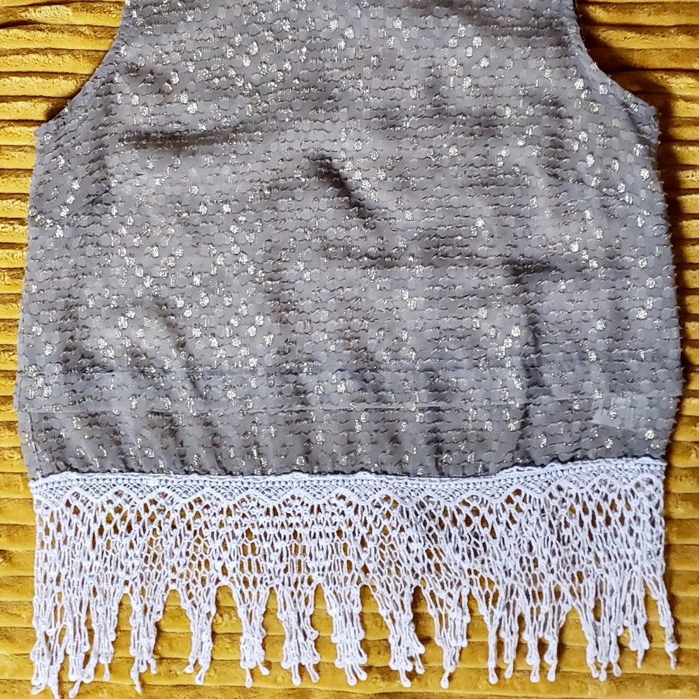 Sexy Sweet ASTR the Label sheer shell blouse with Crochet fringe